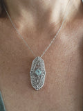 14k white gold c.1920's filigree Aquamarine pendant necklace