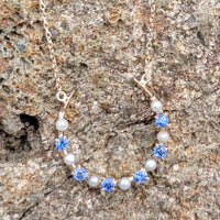 10k gold horseshoe pearl & sapphire necklace pendant