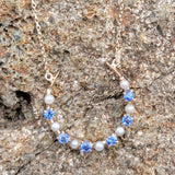 10k gold horseshoe pearl & sapphire necklace pendant