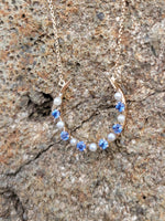 10k gold horseshoe pearl & sapphire necklace pendant