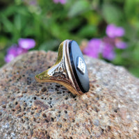 14k gold vintage Deco  black ONYX & diamond Ring