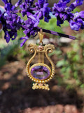 14k yellow & rose gold Victorian amethyst floral lyre HARP necklace pendant lavaliere