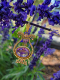 14k yellow & rose gold Victorian amethyst floral lyre HARP necklace pendant lavaliere