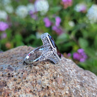14k white gold Art Deco Garnet filigree Ring