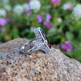 14k white gold Art Deco Garnet filigree Ring