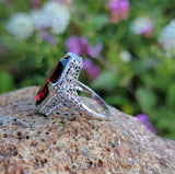 14k white gold Art Deco Garnet filigree Ring