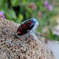 14k white gold Art Deco Garnet filigree Ring