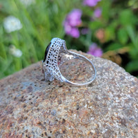 14k white gold Art Deco Garnet filigree Ring