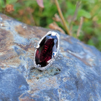 14k white gold Art Deco Garnet filigree Ring