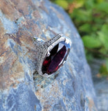 14k white gold Art Deco Garnet filigree Ring
