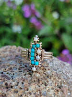 10k gold Victorian turquoise & pearl estate ring