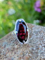 14k white gold Art Deco Garnet filigree Ring
