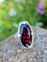 14k white gold Art Deco Garnet filigree Ring