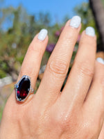 14k white gold Art Deco Garnet filigree Ring