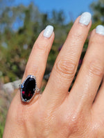 14k white gold Art Deco Garnet filigree Ring