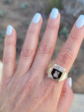 10k gold vintage Deco black onyx & diamond signet R ring