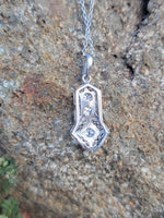 14k white gold Deco c.1920's filigree diamond pendant necklace