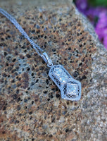 14k white gold Deco c.1920's filigree diamond pendant necklace
