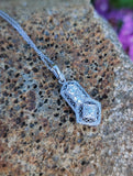 14k white gold Deco c.1920's filigree diamond pendant necklace