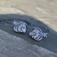 14k white gold RETRO 126 diamond cluster estate earrings - apx 3ct tw