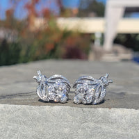 14k white gold RETRO 126 diamond cluster estate earrings - apx 3ct tw