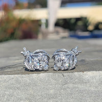 14k white gold RETRO 126 diamond cluster estate earrings - apx 3ct tw
