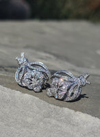 14k white gold RETRO 126 diamond cluster estate earrings - apx 3ct tw