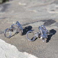 14k white gold RETRO 126 diamond cluster estate earrings - apx 3ct tw
