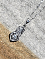 14k white gold Deco c.1920's filigree diamond pendant necklace