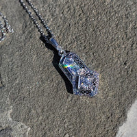 14k white gold Deco c.1920's filigree diamond pendant necklace