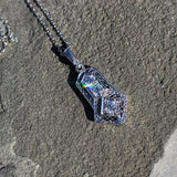 14k white gold Deco c.1920's filigree diamond pendant necklace
