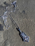 14k white gold Deco c.1920's filigree diamond pendant necklace