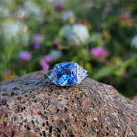 Platinum Deco 3.03ct light blue sapphire & diamond ring engagement