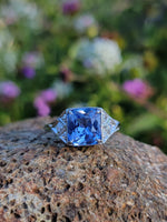 Platinum Deco 3.03ct light blue sapphire & diamond ring engagement