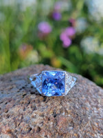 Platinum Deco 3.03ct light blue sapphire & diamond ring engagement