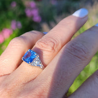 Platinum Deco 3.03ct light blue sapphire & diamond ring engagement