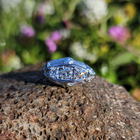18k gold white gold c.1920's filigree 3 diamond ring