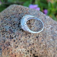 18k gold white gold c.1920's filigree 3 diamond ring
