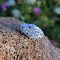 18k gold white gold c.1920's filigree 3 diamond ring