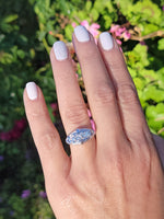 18k gold white gold c.1920's filigree 3 diamond ring