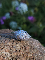 18k gold white gold c.1920's filigree diamond ring - apx .33ct tw