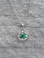 14k gold white gold Emerald & diamond DECO style studs halo pendant necklace NEW