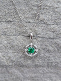 14k gold white gold Emerald & diamond DECO style studs halo pendant necklace NEW
