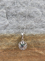 14k gold white gold Emerald & diamond DECO style studs halo pendant necklace NEW