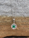 14k gold white gold Emerald & diamond DECO style studs halo pendant necklace NEW