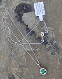 14k gold white gold Emerald & diamond DECO style studs halo pendant necklace NEW
