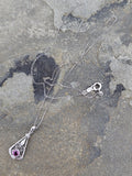 14k white gold c.1920's filigree garnet pendant necklace