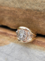 14k gold two tone vintage diamond Masonic Freemason Ring