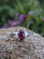 platinum marquise ruby & bullet shaped diamond estate ring