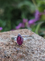 platinum marquise ruby & bullet shaped diamond estate ring